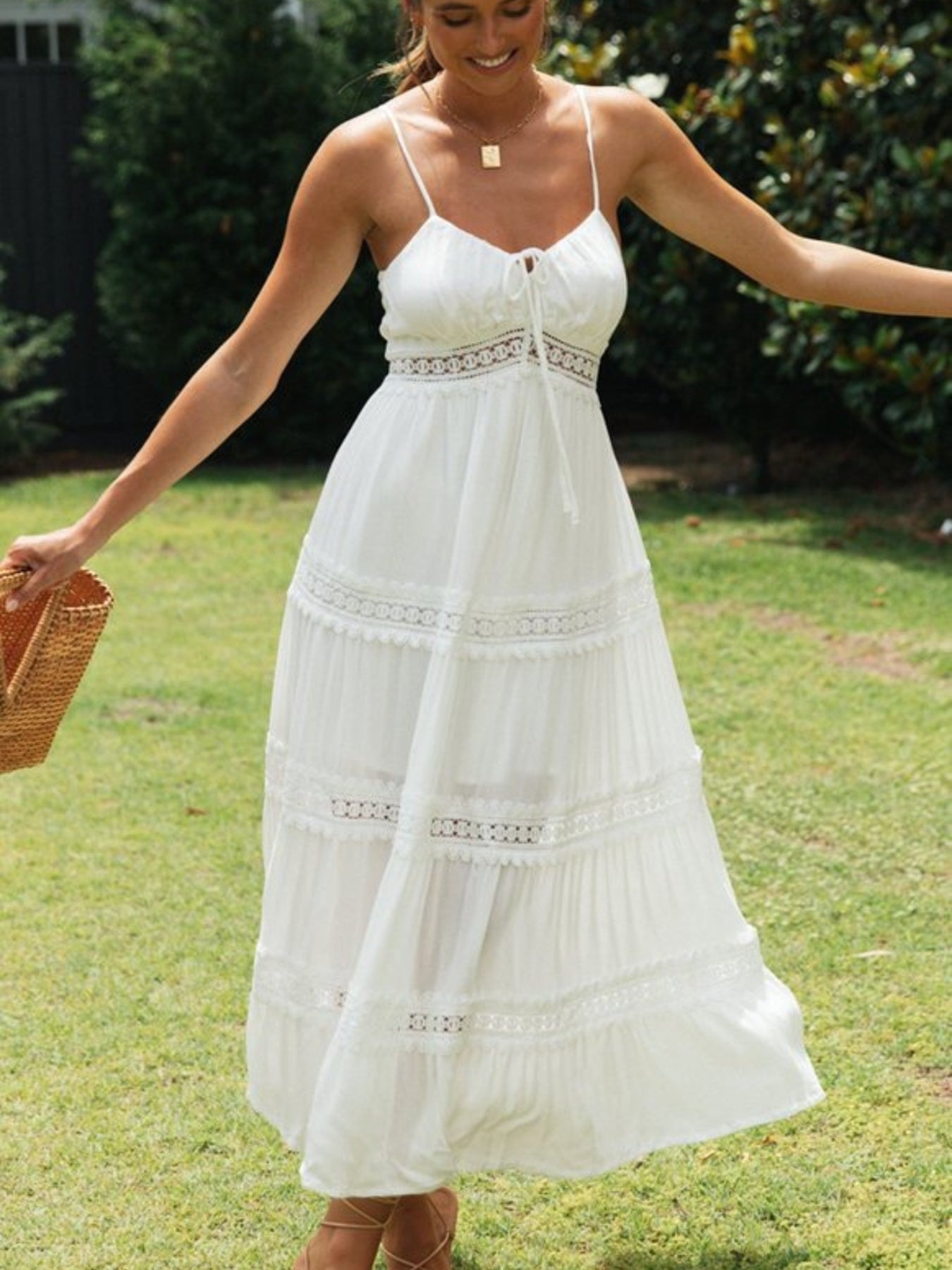 Lace Trimmed Tiered Midi Cami Dress – US Zona Markeplace