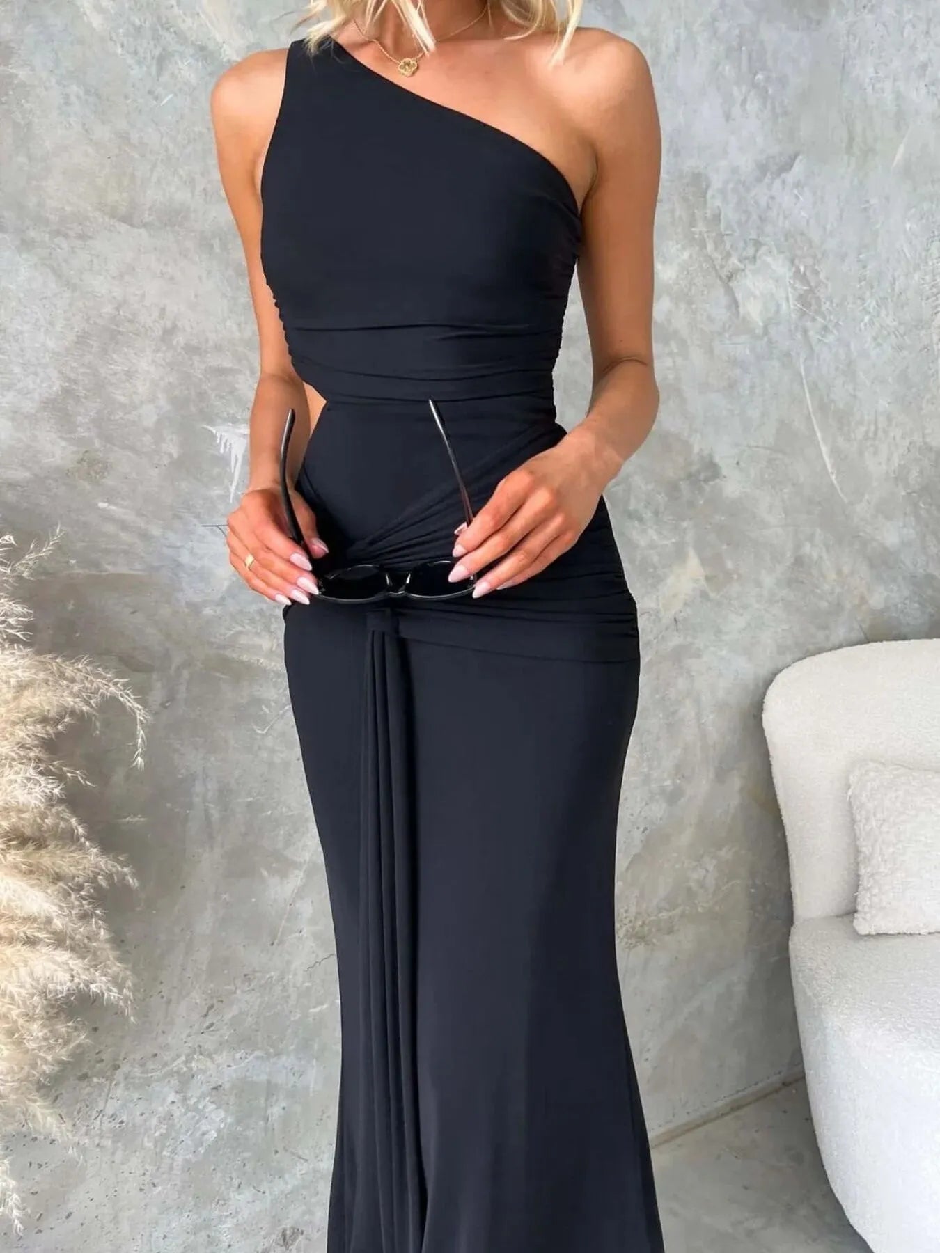 One-Shoulder Cutout Bodycon Maxi Dress – US Zona Markeplace