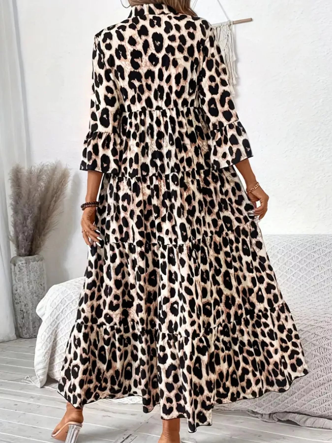leopard print long sleeve midi dress Brown Shimmer Long Sleeve Maxi Dress - All Dresses