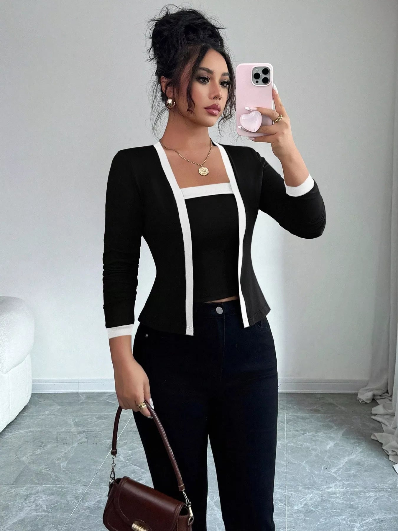 Contrast Trim Cardigan & Tank Top Set – US Zona Markeplace Contrast Trim Cardigan & Tank Top Set – US Zona Markeplace