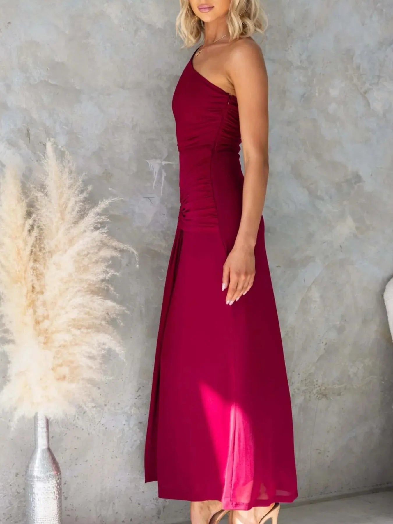 simply beautiful burgundy one-shoulder cutout maxi dress Simply Beautiful Burgundy One-Shoulder Cutout Maxi Dress designarche